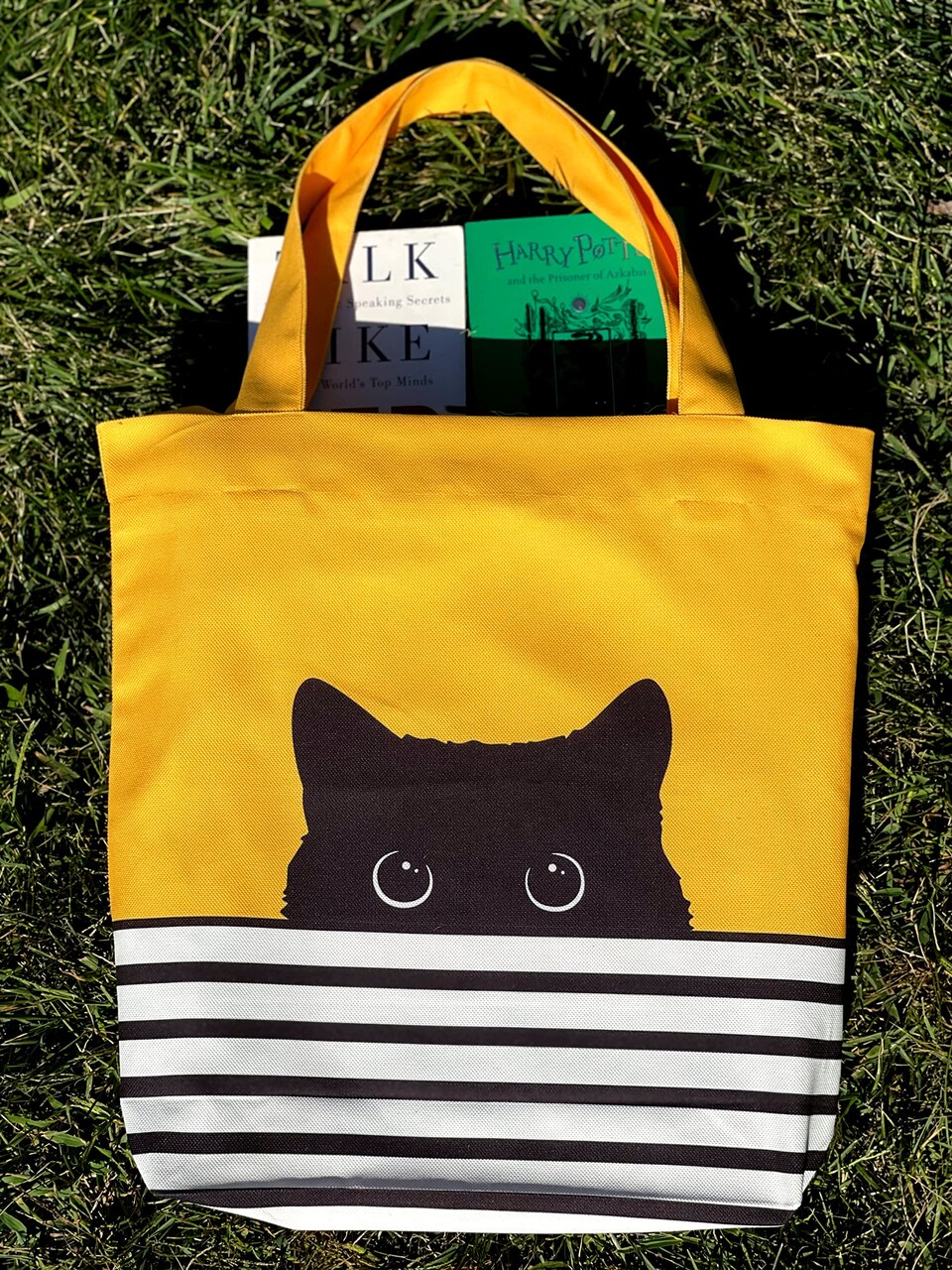 Cat Lover Gifts for Women - Black Cat Gifts for Cat Lovers - Cat Mom Gifts - Cat Themed Gifts - Happy Birthday Bags for Cat Lady Gifts - Reusable Cat Tote Bag (Yellow Cat)